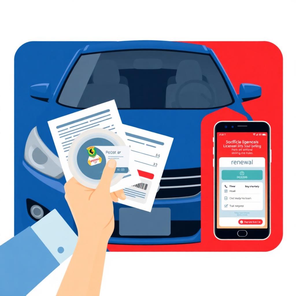 Customer renewing a vehicle licence disc online with documents and a smartphone
